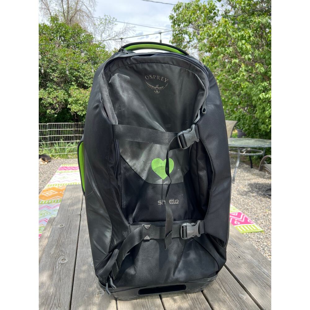 Osprey shuttle 100L rolling travel luggage bag green & black 30” duffel soft